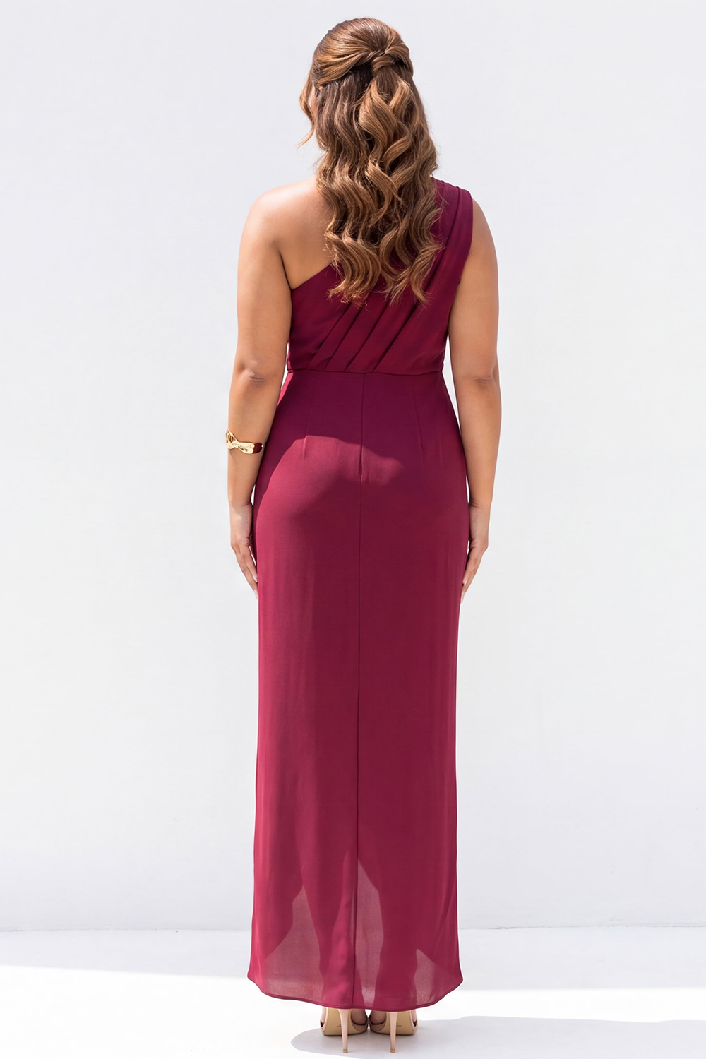 Plus Size Black Sheath One Shoulder Maxi Formal Dress