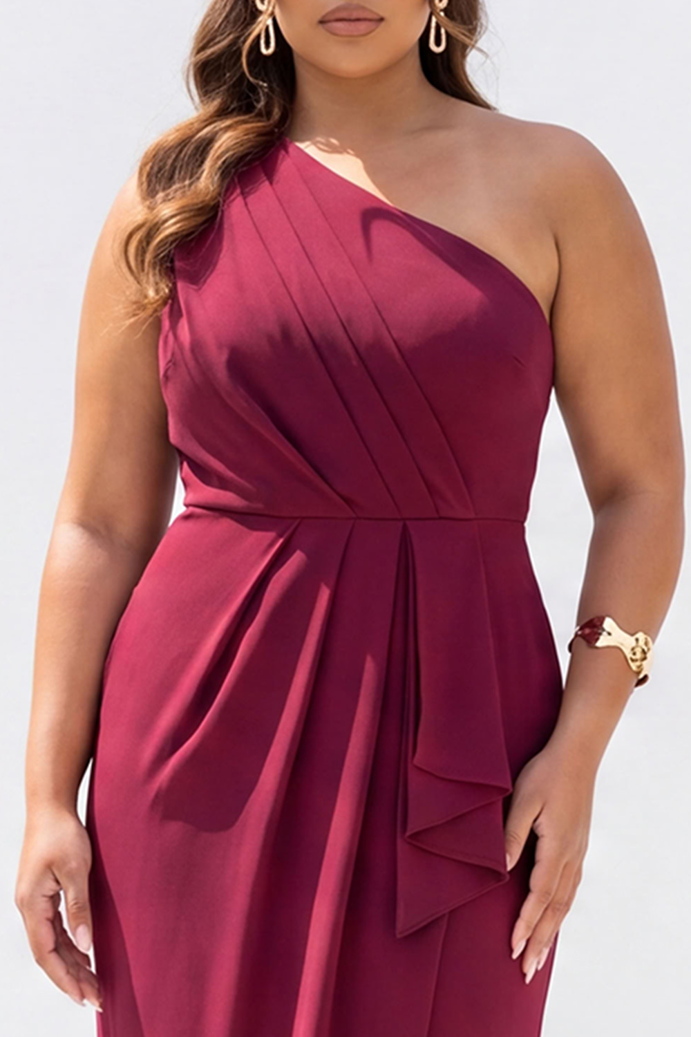 Plus Size Black Sheath One Shoulder Maxi Formal Dress