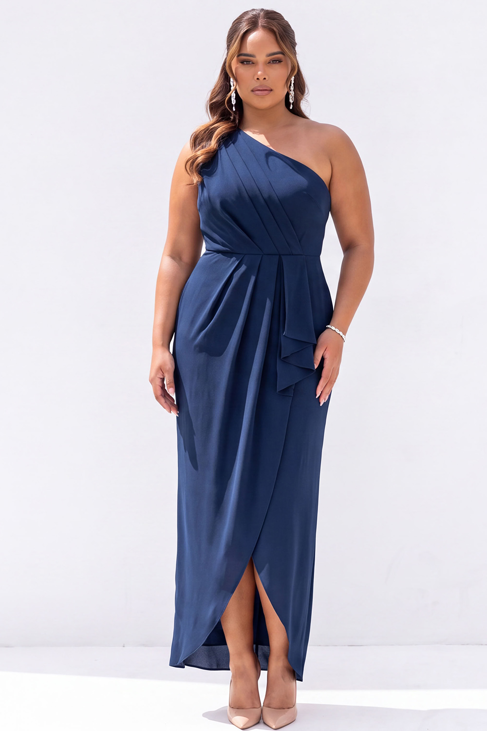 Plus Size Black Sheath One Shoulder Maxi Formal Dress