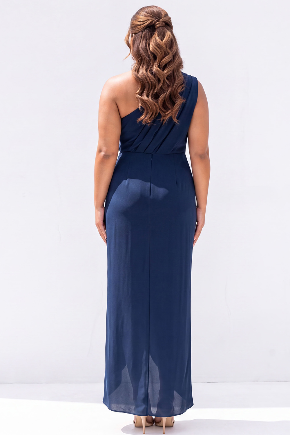Plus Size Black Sheath One Shoulder Maxi Formal Dress