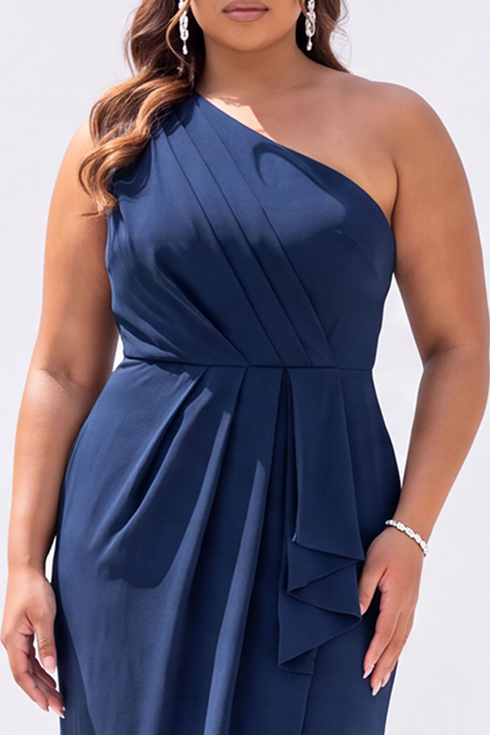 Plus Size Black Sheath One Shoulder Maxi Formal Dress