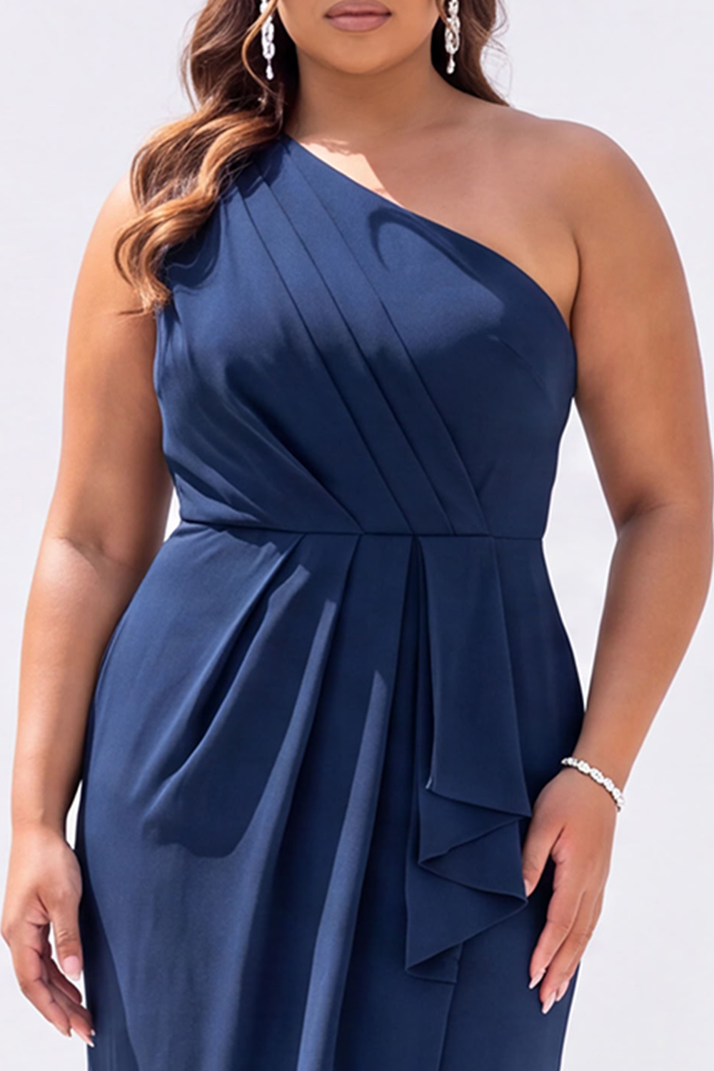 Plus Size Black Sheath One Shoulder Maxi Formal Dress