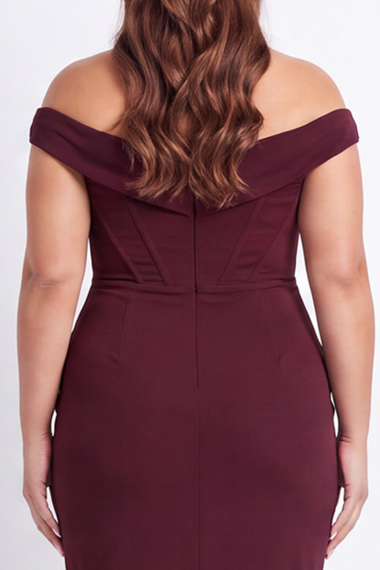 Black Corset Off the Shoulder Plus Size Midi Formal Dress with Slit