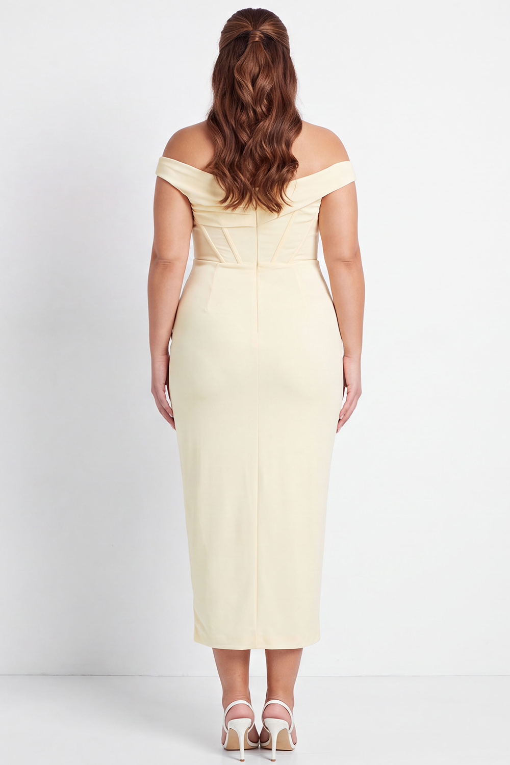 Black Corset Off the Shoulder Plus Size Midi Formal Dress with Slit