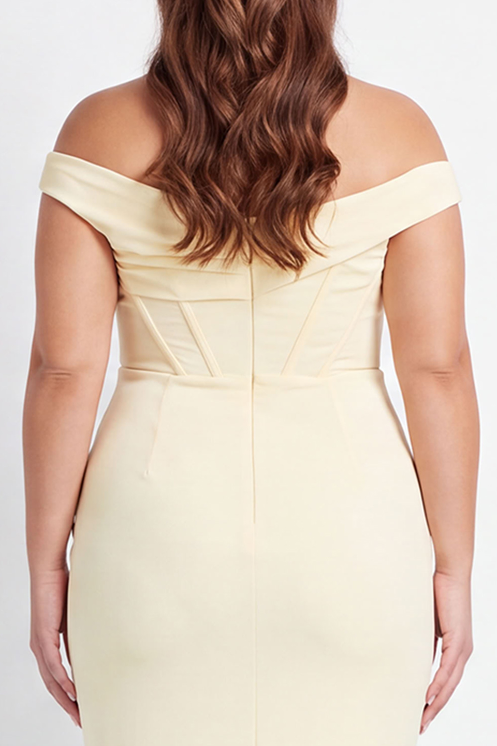 Black Corset Off the Shoulder Plus Size Midi Formal Dress with Slit