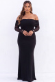 Off the Shoulder Mermaid Black Long Sleeves Plus Size Formal Dress