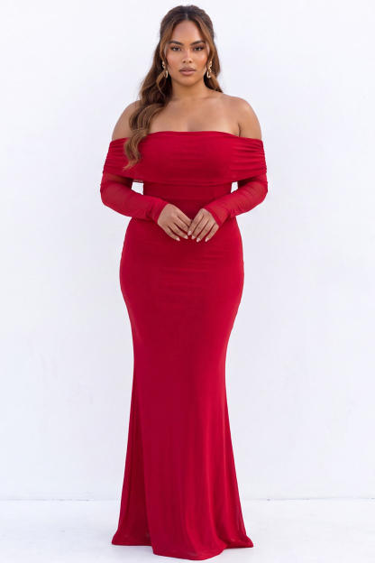 Black Mermaid Off the Shoulder Long Sleeves Maxi Plus Size Formal Dress