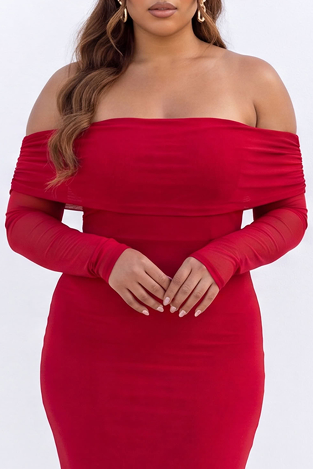 Black Mermaid Off the Shoulder Long Sleeves Maxi Plus Size Formal Dress