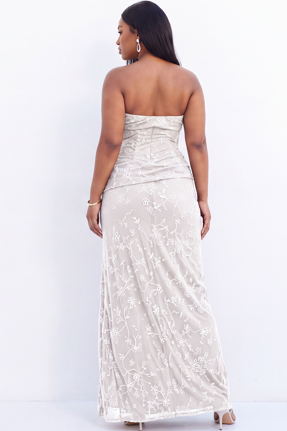 Strapless Blush Pink Floral Maxi Plus Size Maxi Dress with Side Slit