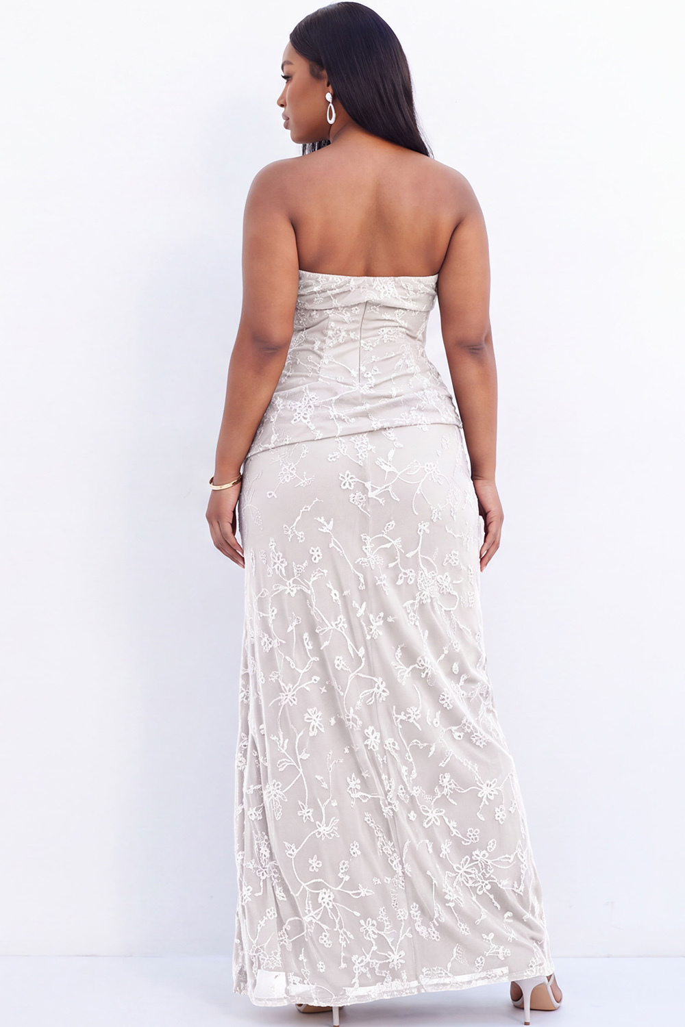 Strapless Blush Pink Floral Maxi Plus Size Maxi Dress with Side Slit