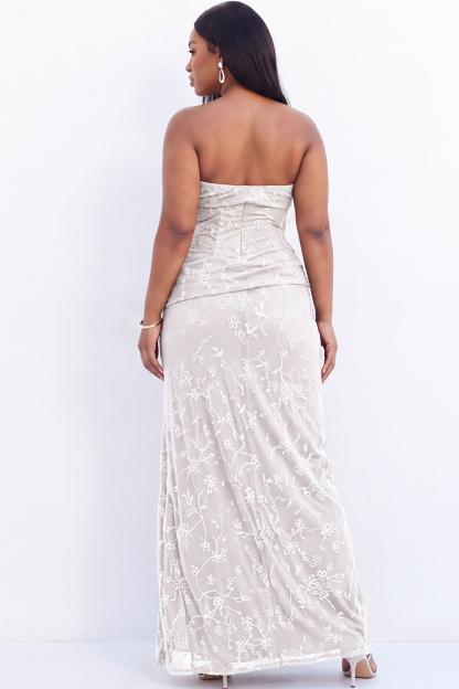 Strapless Blush Pink Floral Maxi Plus Size Maxi Dress with Side Slit
