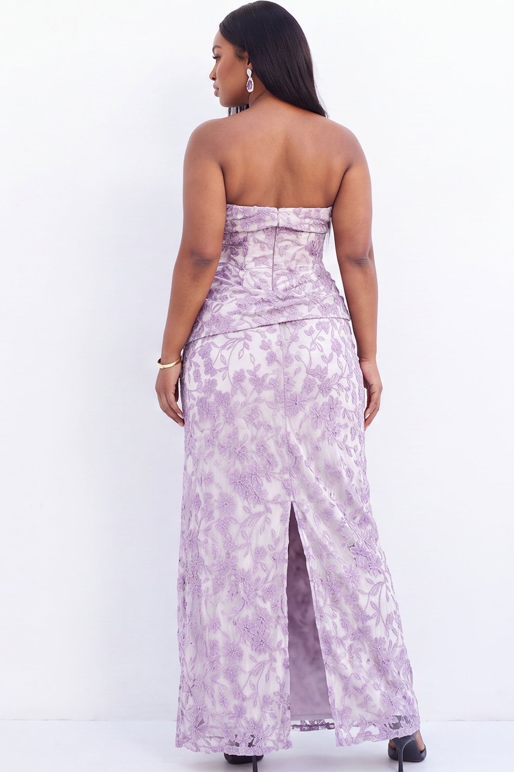 Strapless Blush Pink Floral Maxi Plus Size Maxi Dress with Side Slit