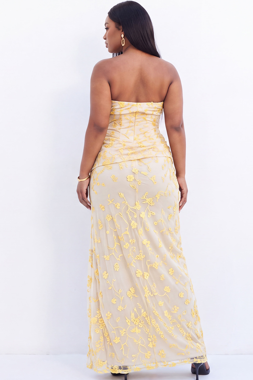 Strapless Blush Pink Floral Maxi Plus Size Maxi Dress with Side Slit