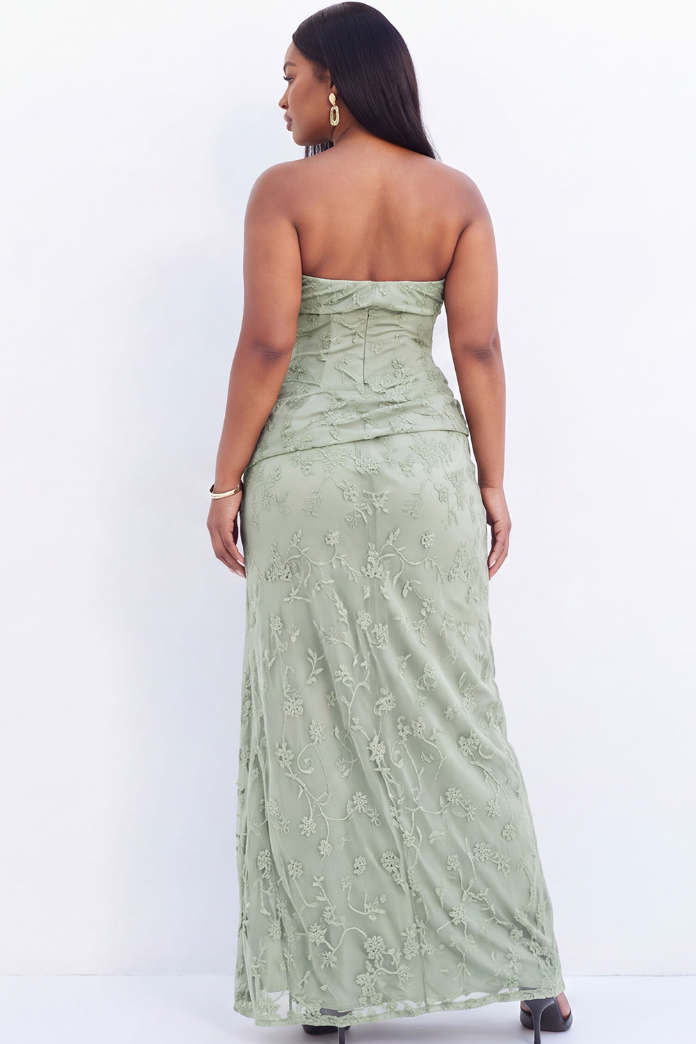 Strapless Blush Pink Floral Maxi Plus Size Maxi Dress with Side Slit