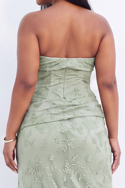 Strapless Blush Pink Floral Maxi Plus Size Maxi Dress with Side Slit