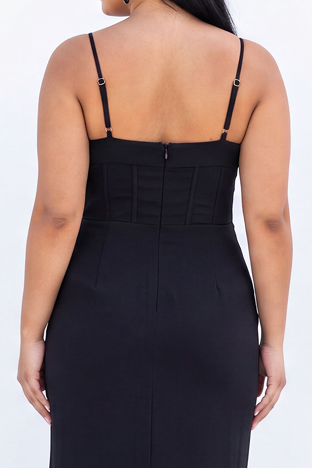 Black Corset Sheath Maxi Plus Size Formal Dress with Side Slit