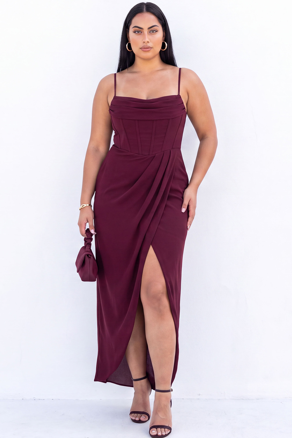 Black Corset Sheath Maxi Plus Size Formal Dress with Side Slit