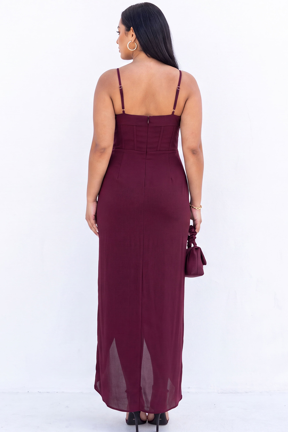 Black Corset Sheath Maxi Plus Size Formal Dress with Side Slit
