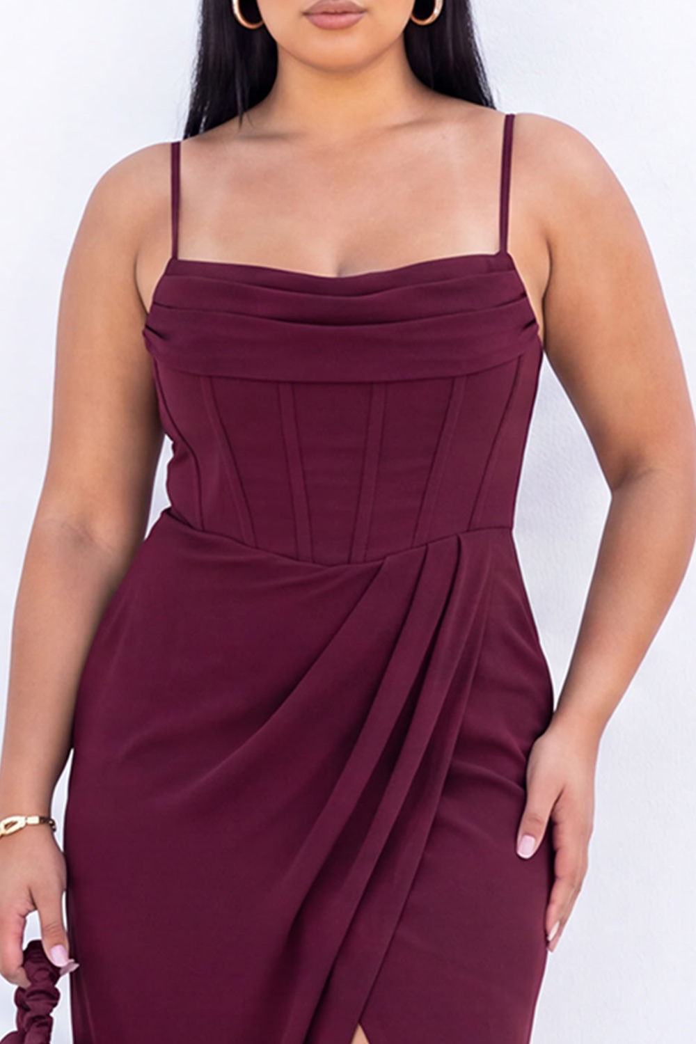 Black Corset Sheath Maxi Plus Size Formal Dress with Side Slit