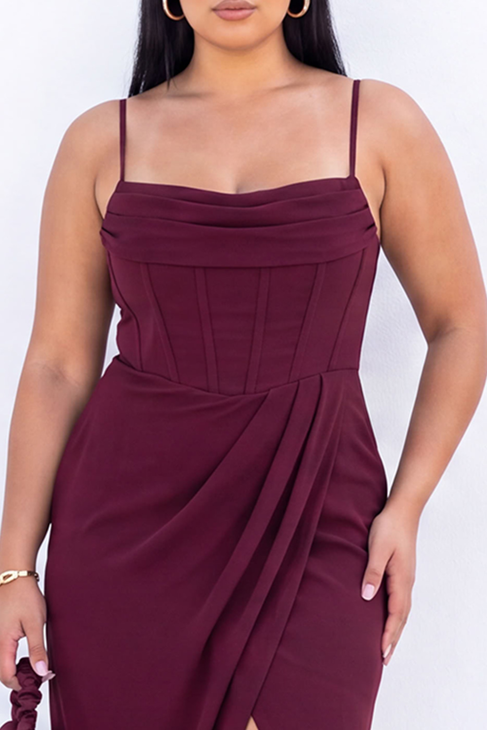 Black Corset Sheath Maxi Plus Size Formal Dress with Side Slit