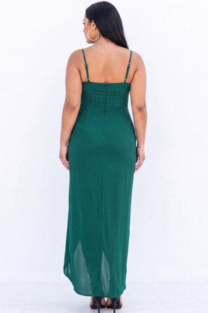 Black Corset Sheath Maxi Plus Size Formal Dress with Side Slit