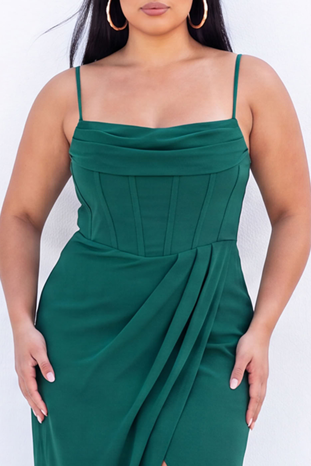 Black Corset Sheath Maxi Plus Size Formal Dress with Side Slit
