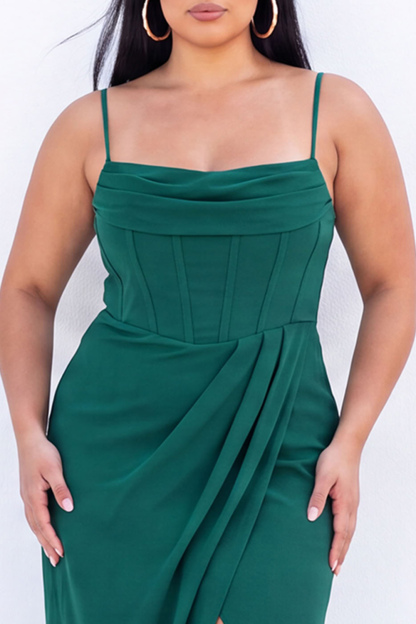 Black Corset Sheath Maxi Plus Size Formal Dress with Side Slit