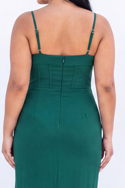 Black Corset Sheath Maxi Plus Size Formal Dress with Side Slit