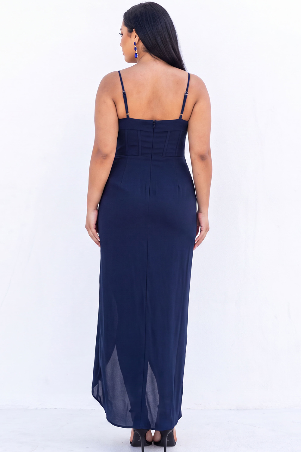 Black Corset Sheath Maxi Plus Size Formal Dress with Side Slit