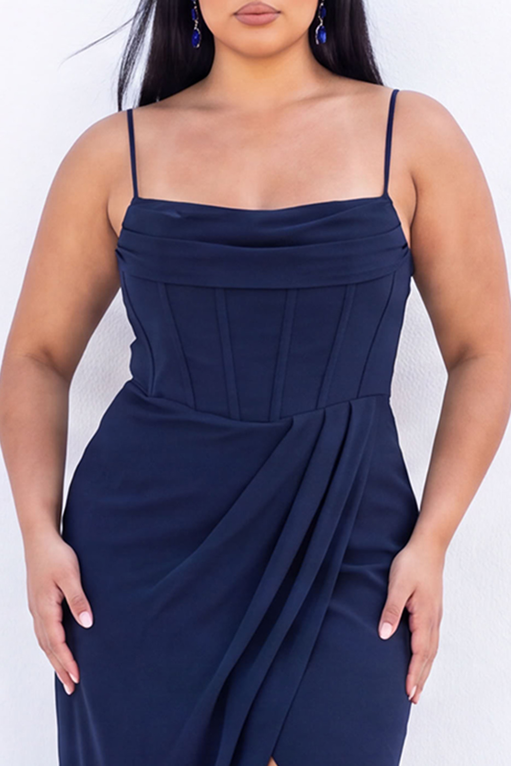 Black Corset Sheath Maxi Plus Size Formal Dress with Side Slit