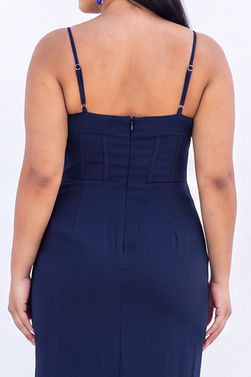 Black Corset Sheath Maxi Plus Size Formal Dress with Side Slit