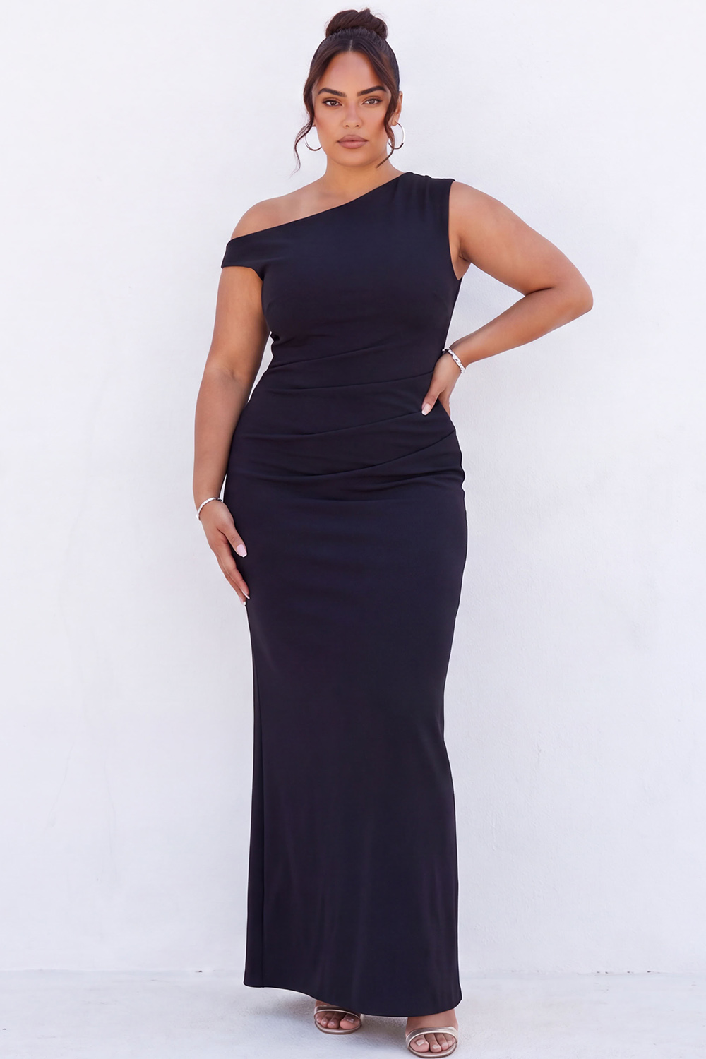 Black One Shoulder Maxi Plus Size Dress