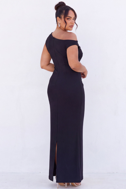 Black One Shoulder Maxi Plus Size Dress