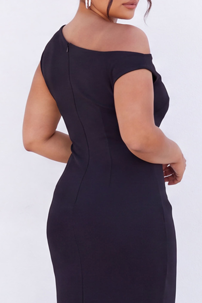 Black One Shoulder Maxi Plus Size Dress