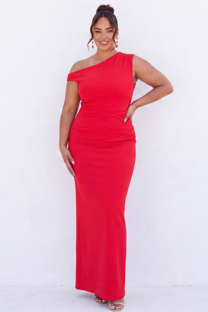 Dressself Women Black Maxi Formal Dress Plus Size One Shoulder Sleeveless Ruched Evening Dress