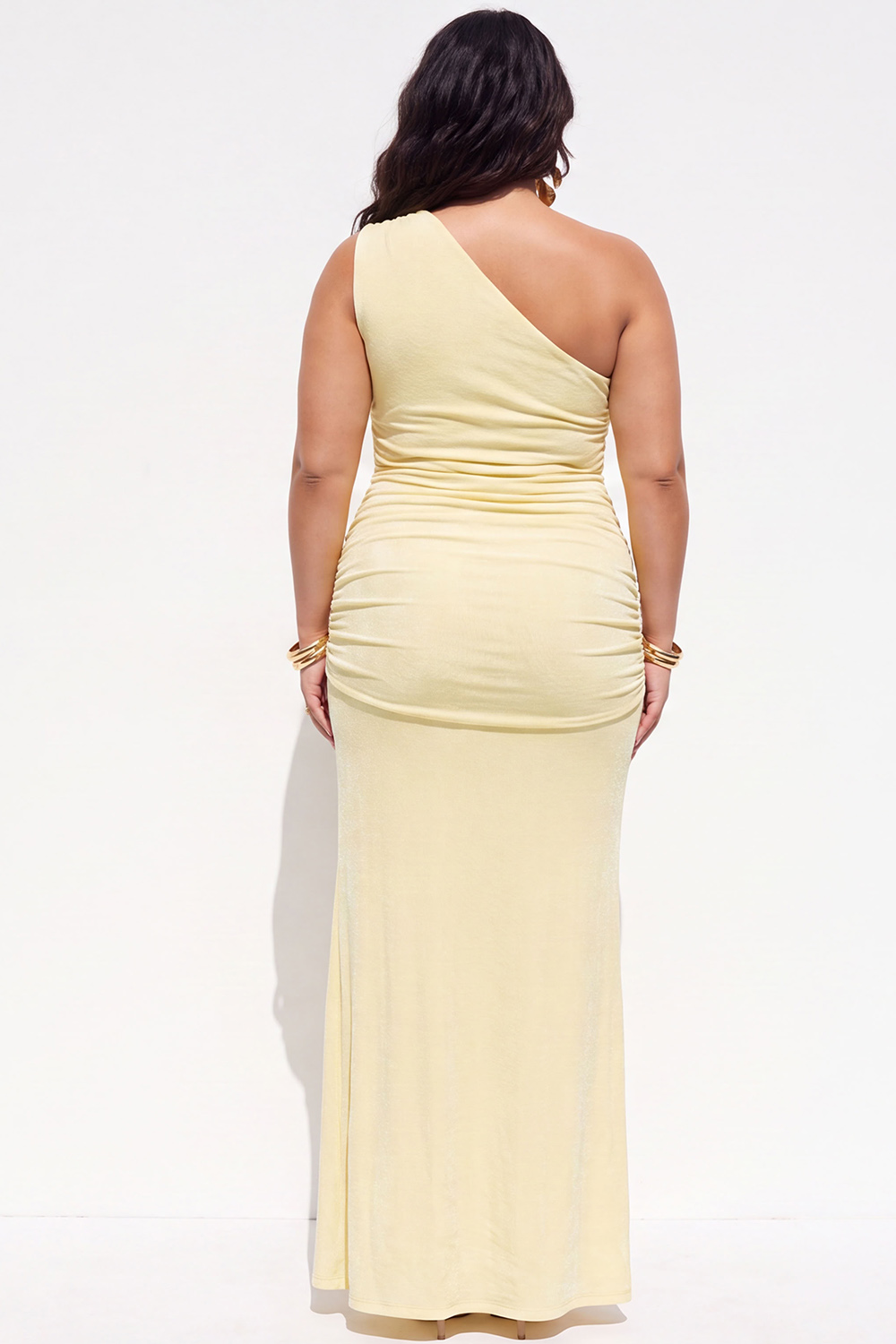 Brown One Shoulder Ruched Maxi Formal Dress with Side Slit