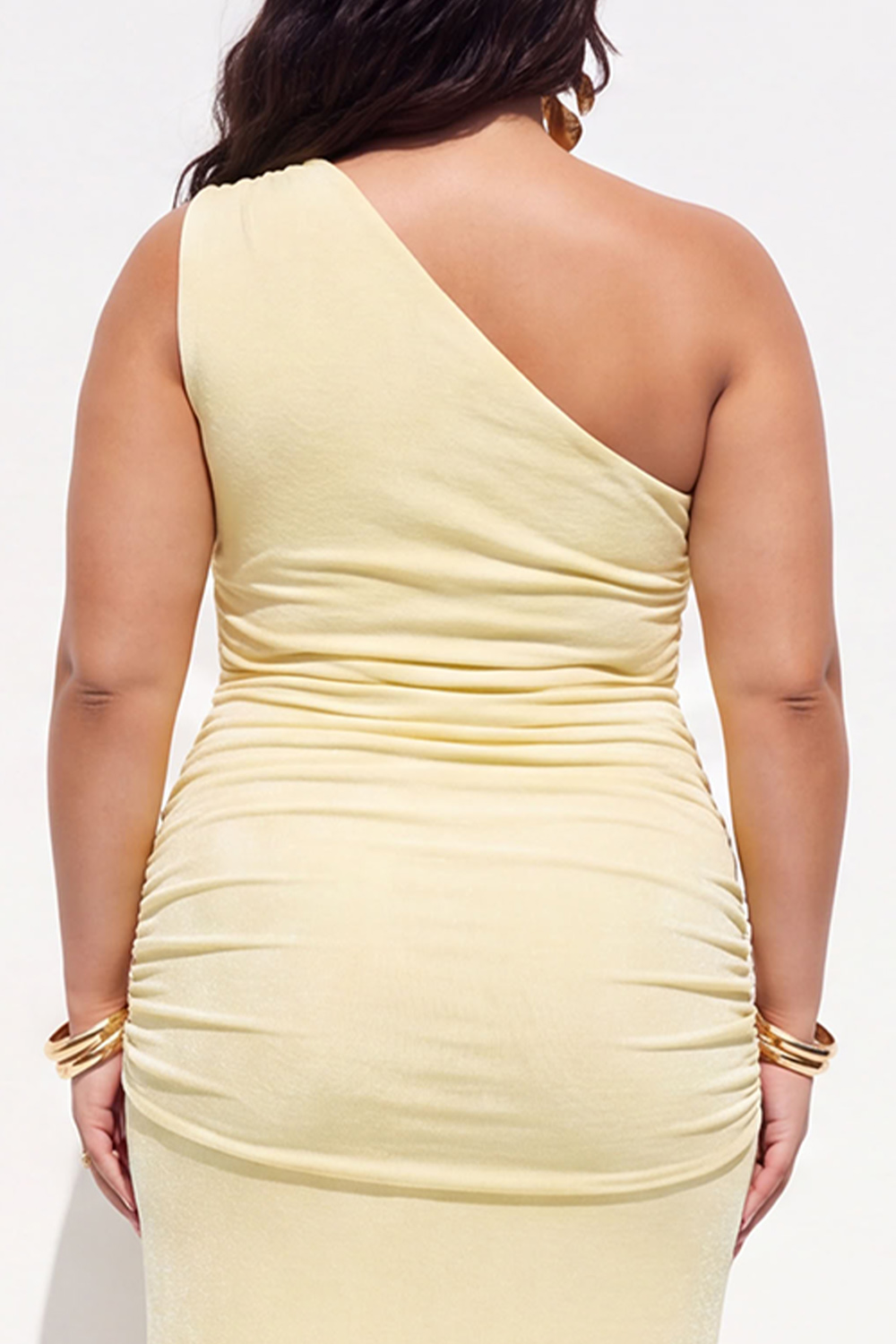 Brown One Shoulder Ruched Maxi Formal Dress with Side Slit