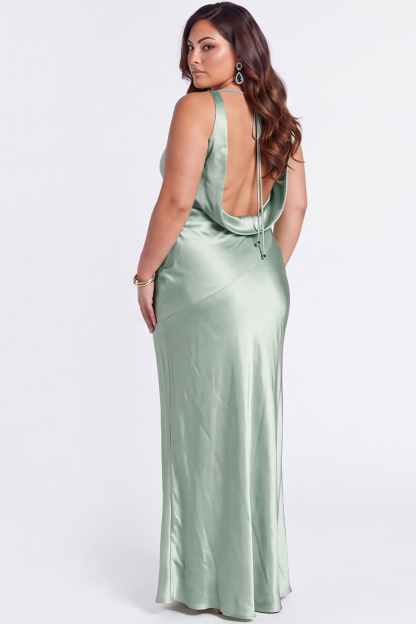 Blush Pink Satin Mermaid Cowl Neck Maxi Bridesmaid Dress