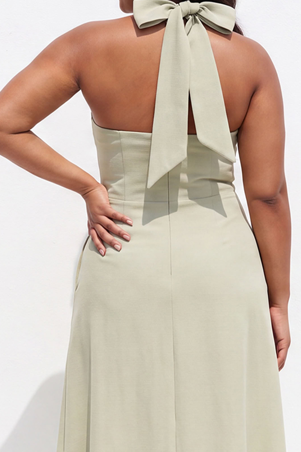 Light Blue A-Line Halter Midi Plus Size Bridesmaid Dress