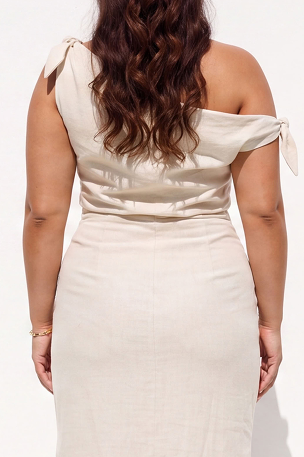 Beige Plus Size Sheath One Shoulder Maxi Formal Dress with Side Slit