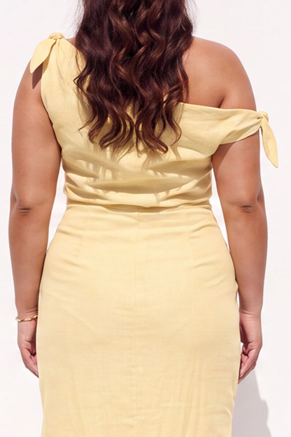 Beige Plus Size Sheath One Shoulder Maxi Formal Dress with Side Slit