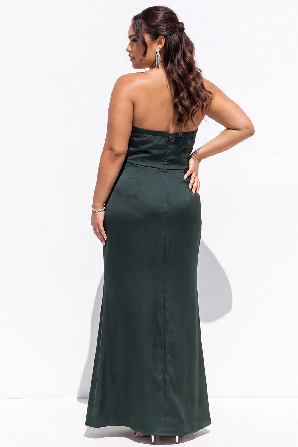 Emerald Strapless Ruched Maxi Plus Size Formal Dress with Side Slit