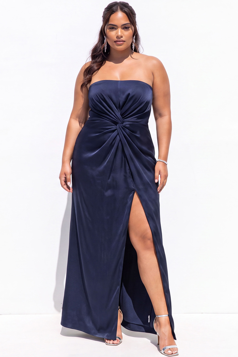 Emerald Strapless Ruched Maxi Plus Size Formal Dress with Side Slit