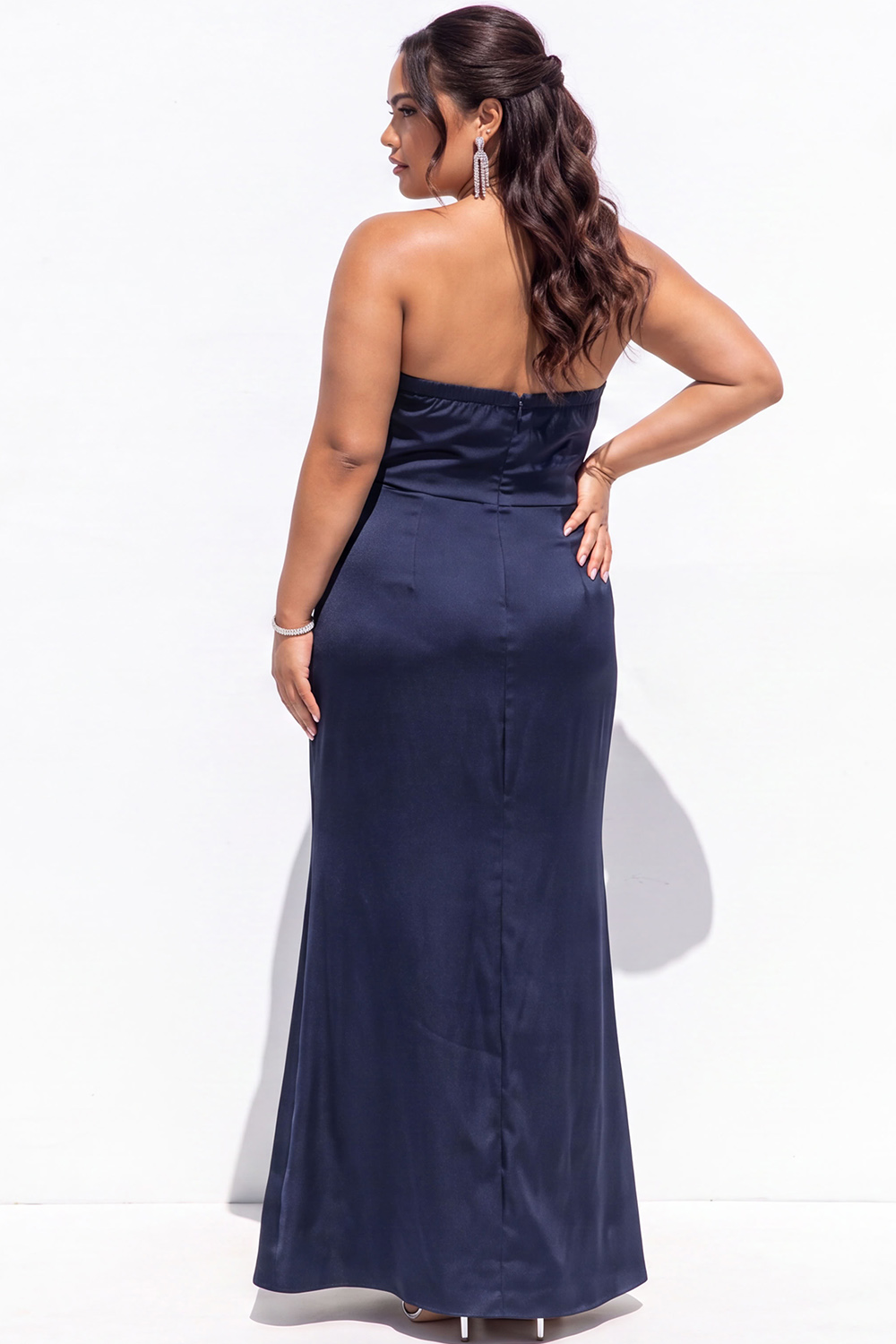 Emerald Strapless Ruched Maxi Plus Size Formal Dress with Side Slit