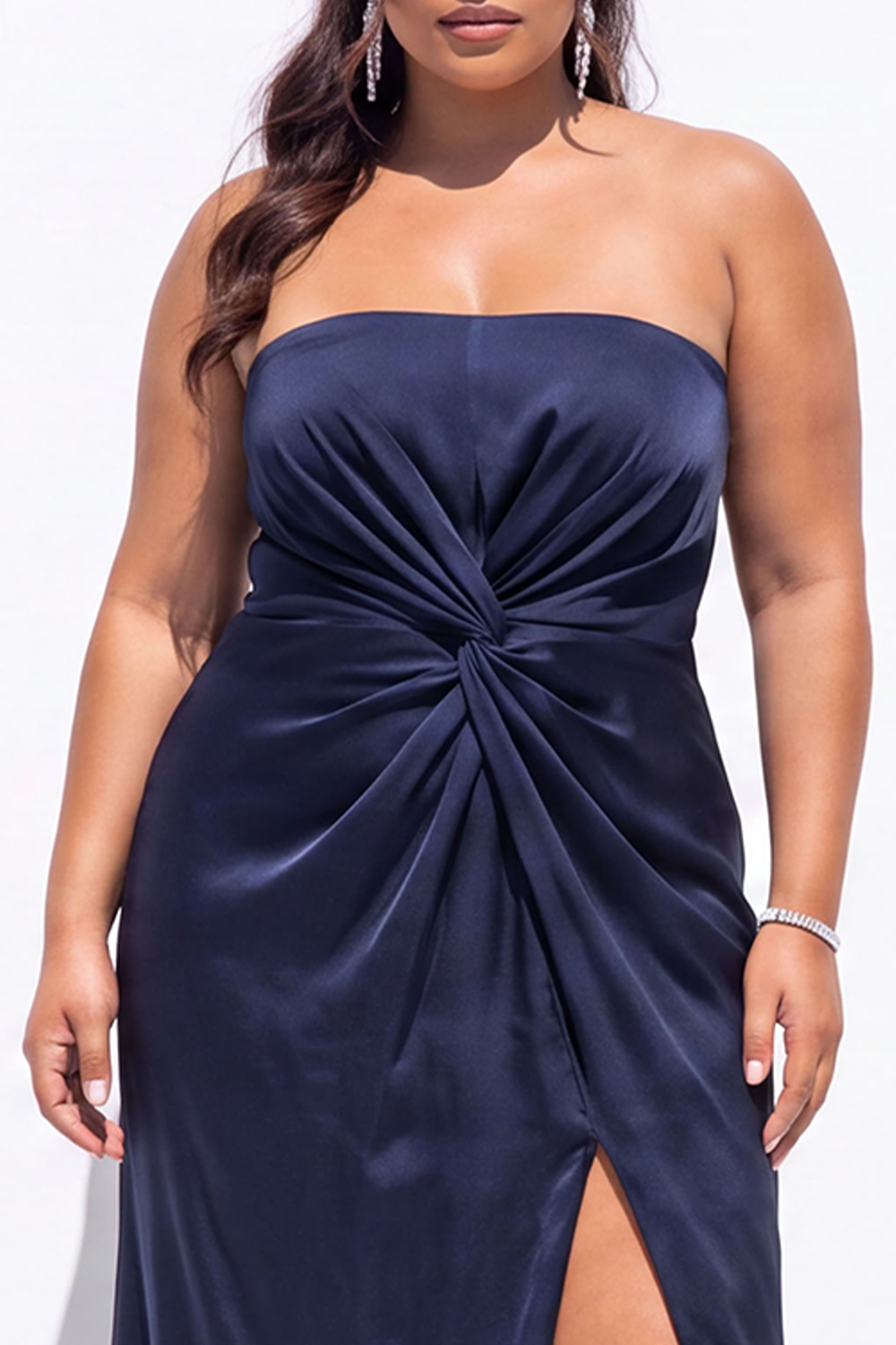 Emerald Strapless Ruched Maxi Plus Size Formal Dress with Side Slit