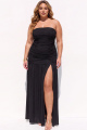 Black Ruched Strapless Plus Size Formal Dress with Side Slit