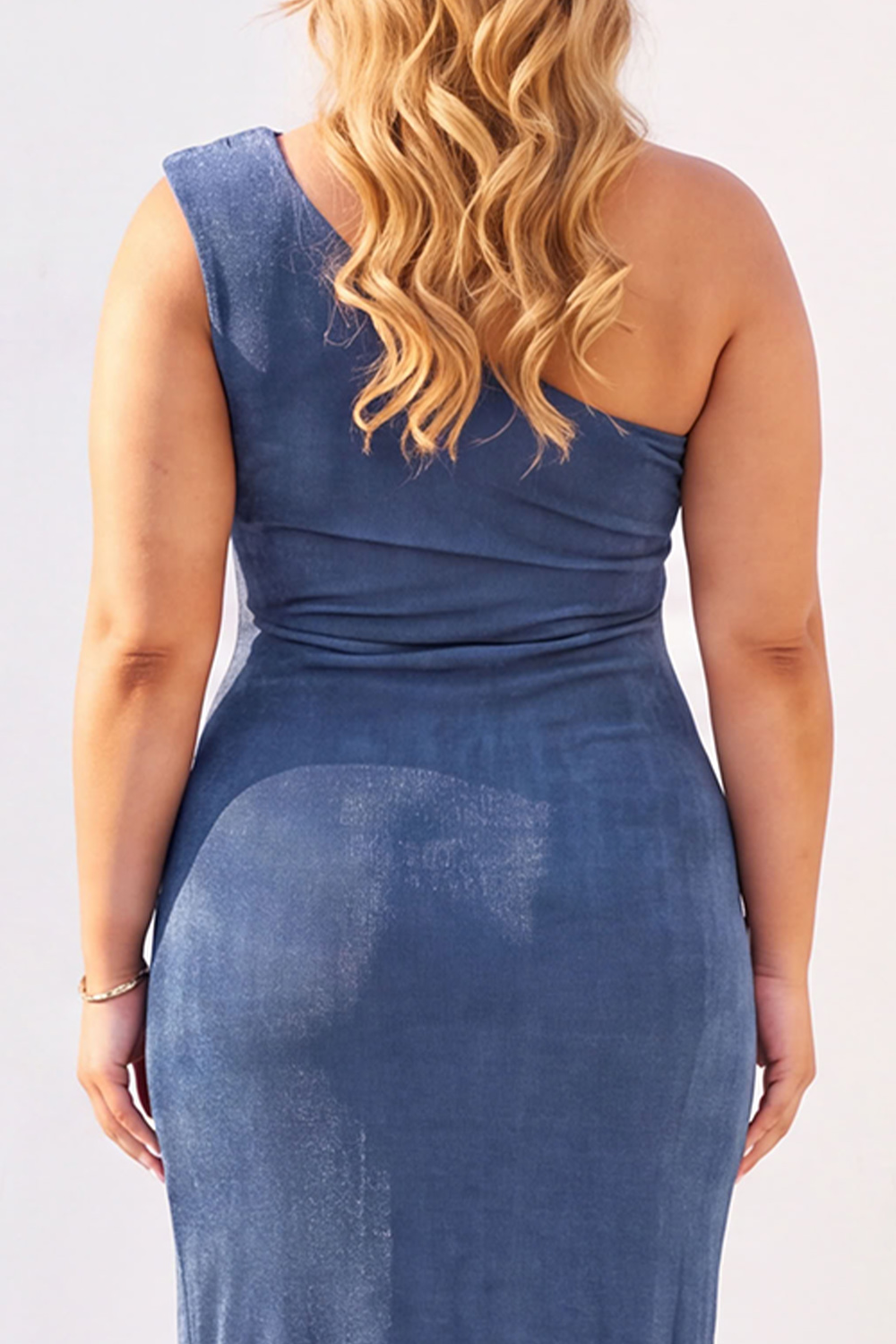 Plus Size One Shoulder Dusty Blue Cutout Maxi Dress