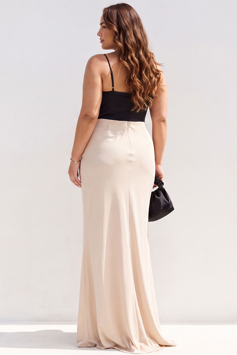 Black Champagne Mermaid V-Neck Maxi Plus Size Formal Dress