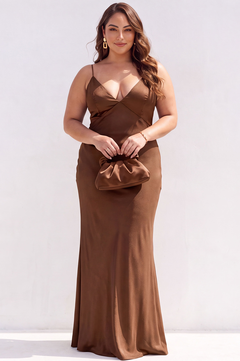 Black Champagne Mermaid V-Neck Maxi Plus Size Formal Dress