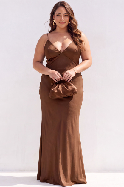 Black Champagne Mermaid V-Neck Maxi Plus Size Formal Dress